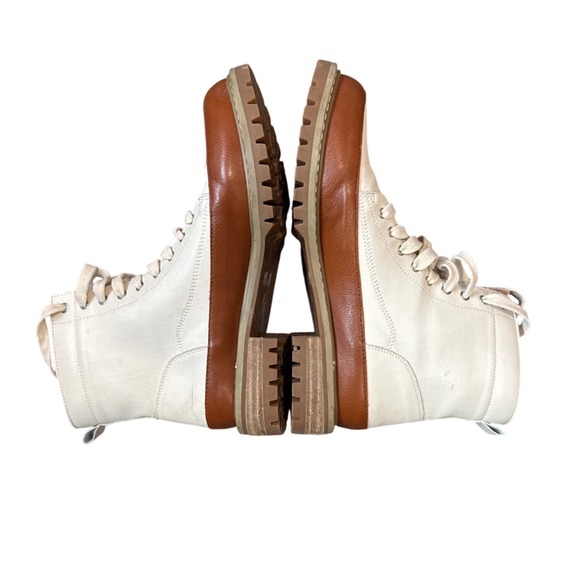 Womens White and Cognac Brown Two Tone Lace Up Lug Sole Combat Boots Size 8 - Picture 7 of 10